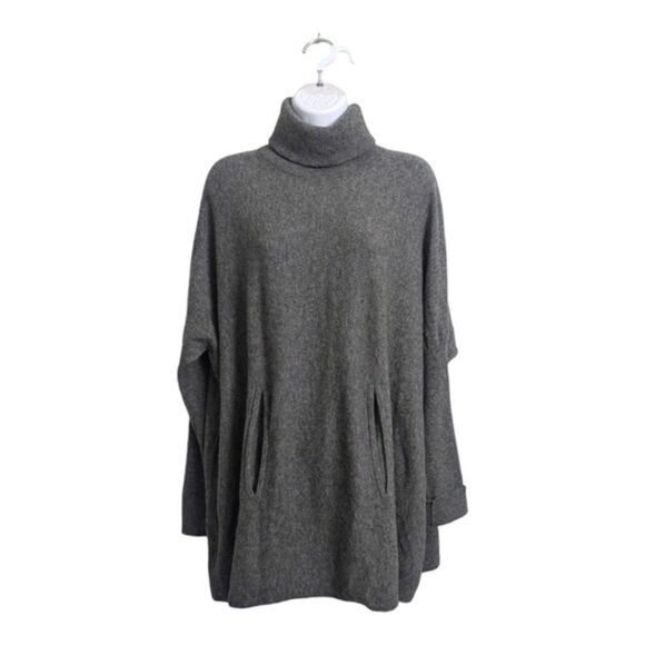 Garnet Hill Wool Cashmere Blend Gray Tunic Sweater Oversized Turtleneck Winter S - Picture 1 of 9